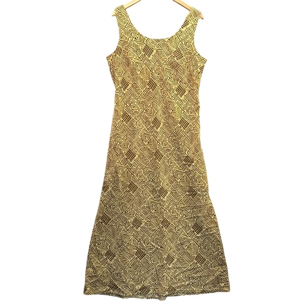 Vintage 80s Miss Dorby Tribal Geometric Tan Brown Sleeveless Maxi Dress Women 16